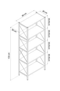 WoodFrame 5 Raf Kitaplık – Ceviz & Metal